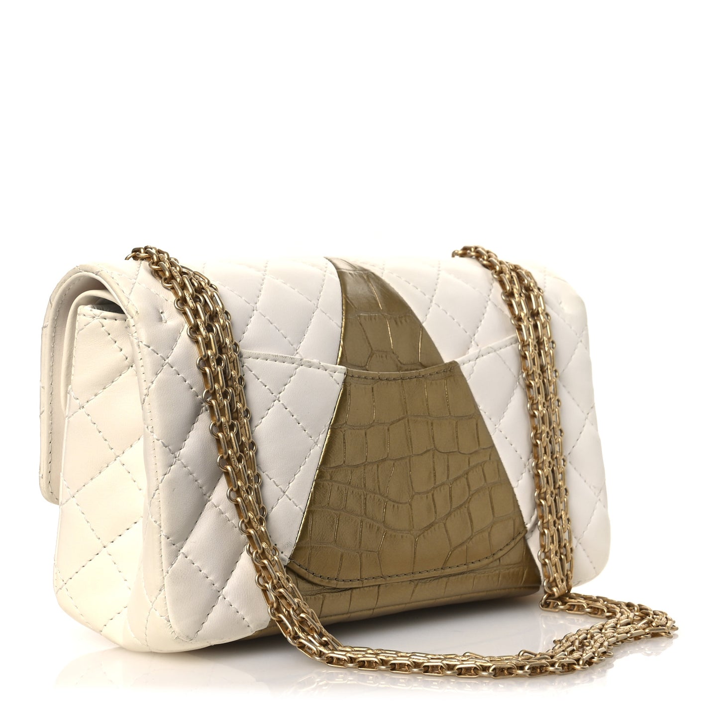Lambskin Metallic Calfskin Crocodile Embossed 2.55 Cocodile Reissue 225 Flap White Gold