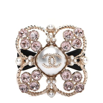 Chanel Pearl Crystal CC Brooch Gold 1 of 6