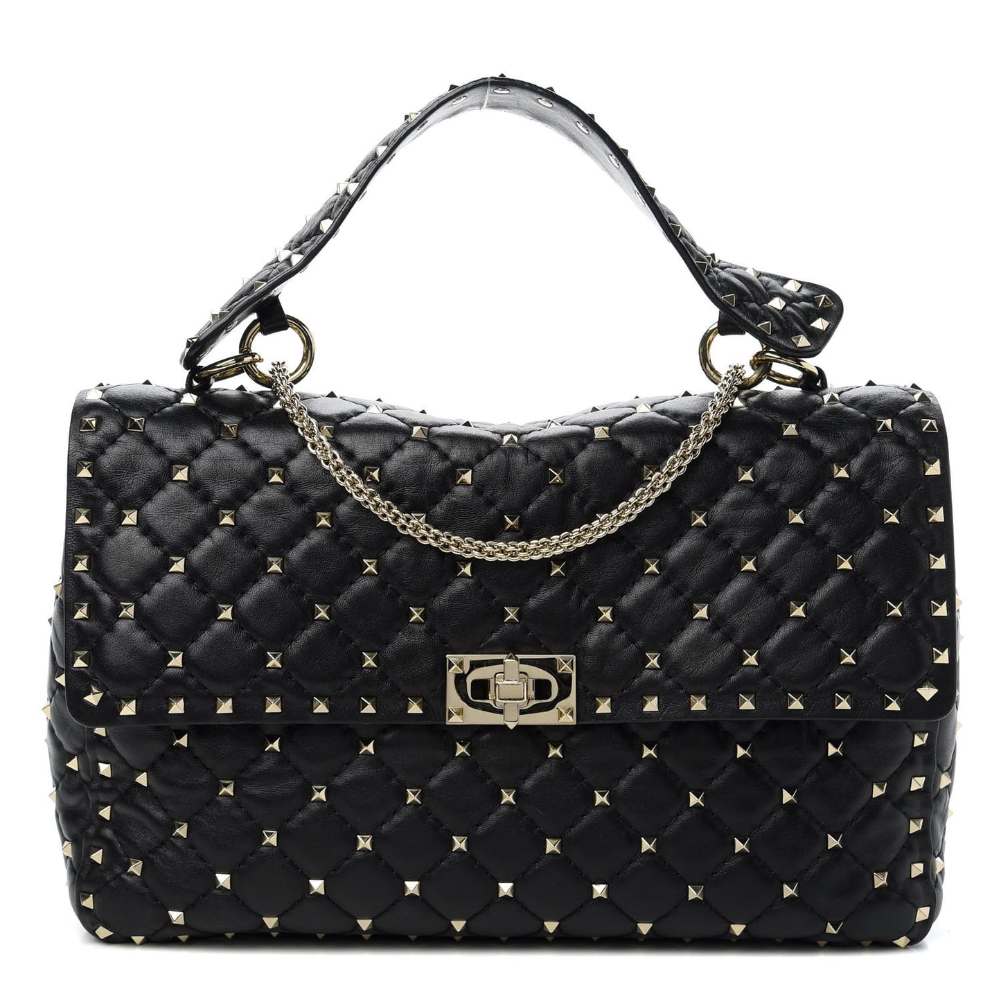 Lambskin Large Rockstud Spike Shoulder Bag Black