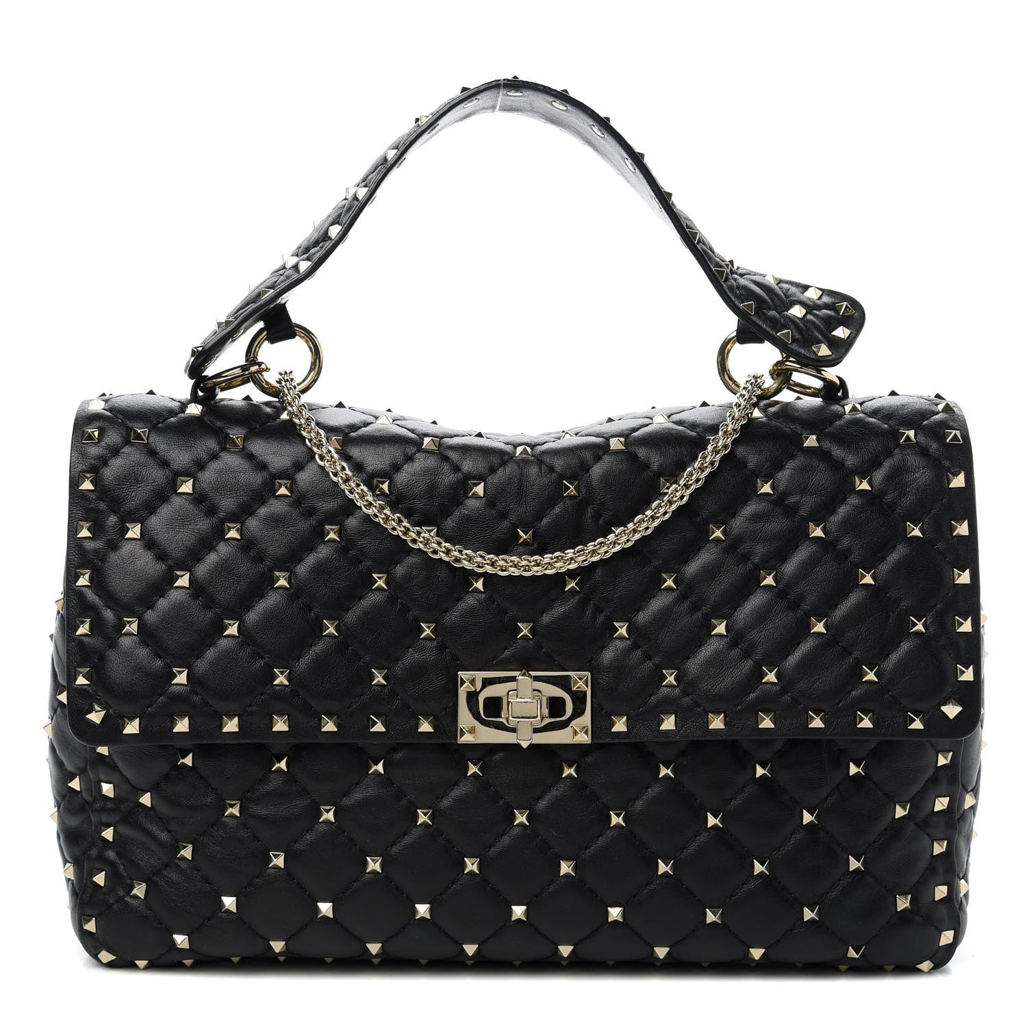 Valentino Garavani Lambskin Large Rockstud Spike Shoulder Bag Black 1 of 10