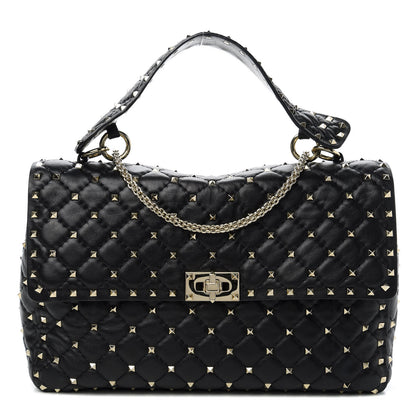 Valentino Garavani Lambskin Large Rockstud Spike Shoulder Bag Black 1 of 10
