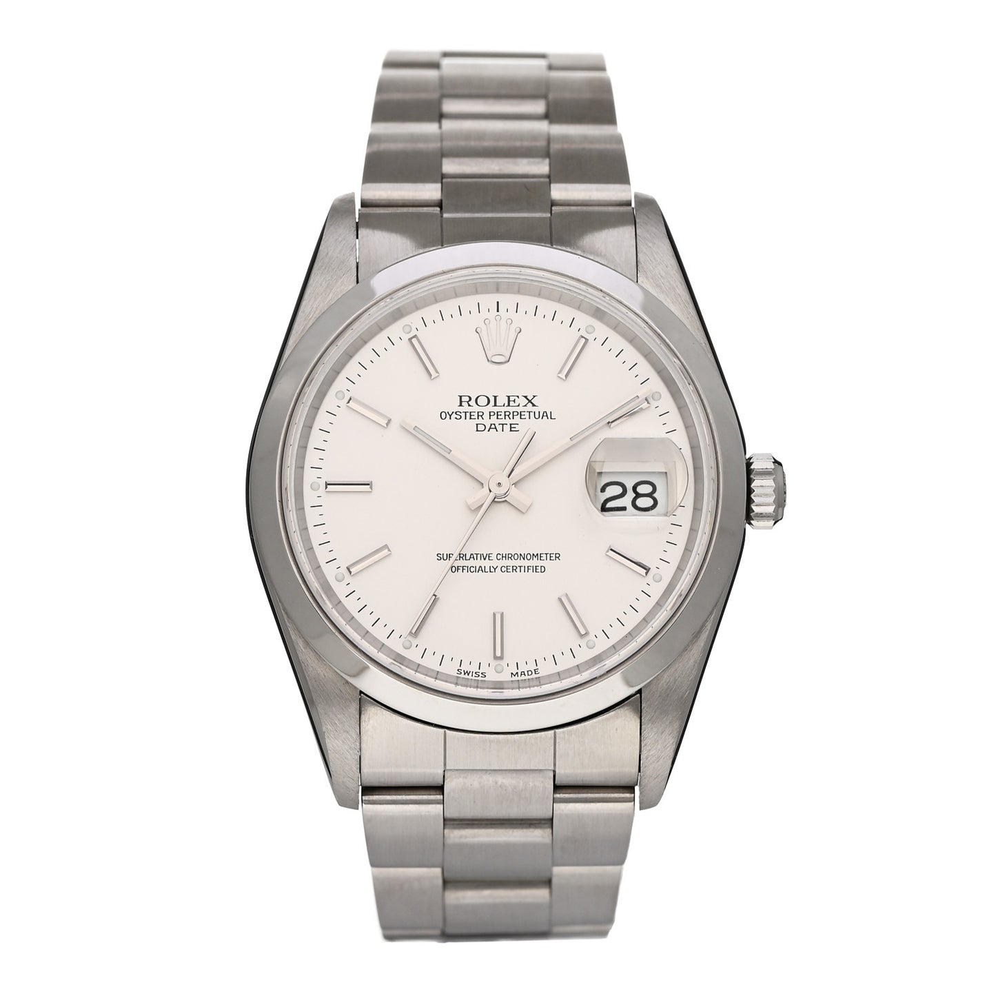 Stainless Steel 34mm Oyster Perpertual Date Watch Silver 15200
