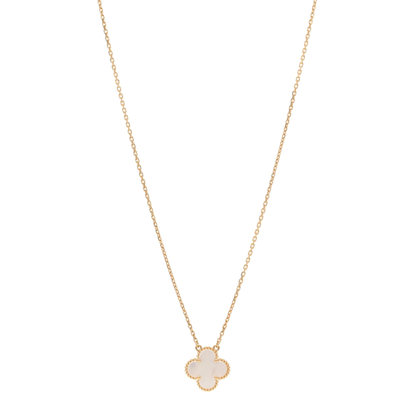 18K Yellow Gold Mother of Pearl Vintage Alhambra Pendant Necklace