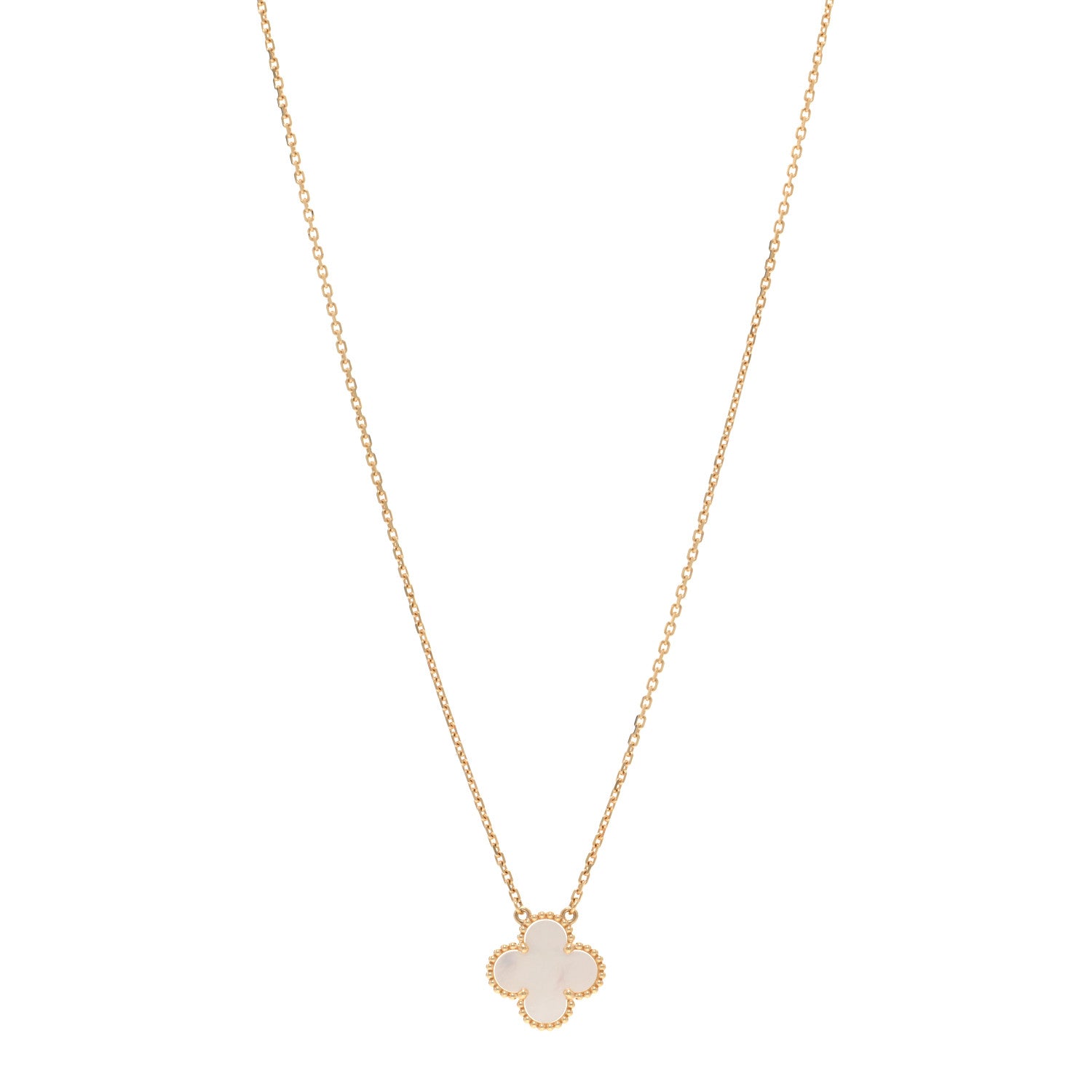 Van Cleef & Arpels 18K Yellow Gold Mother of Pearl Vintage Alhambra Pendant Necklace 1 of 6
