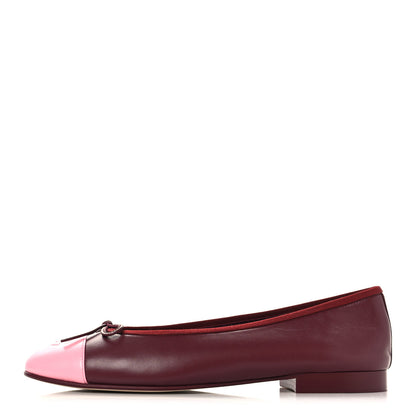 Chanel Lambskin Cap Toe CC Ballerina Flats 39 Burgundy Pink 1 of 10