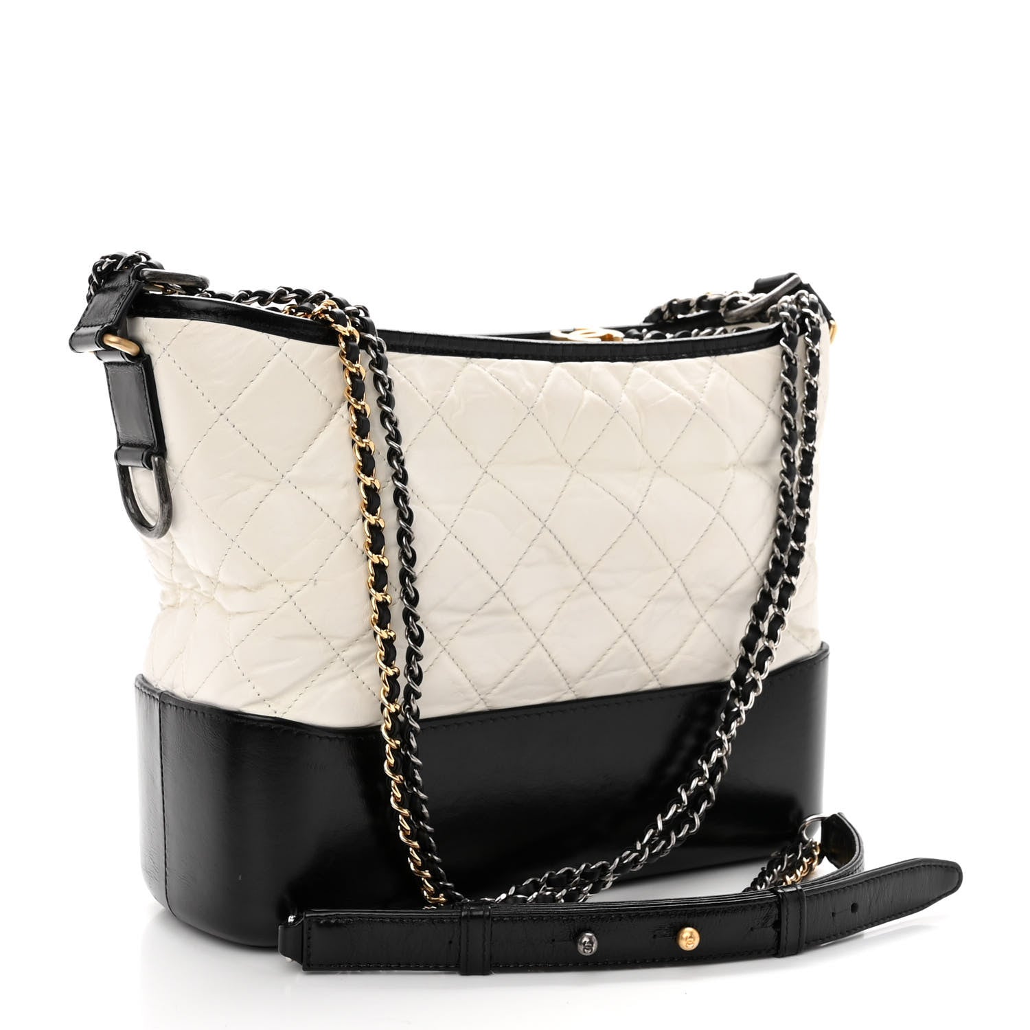 Chanel Aged Calfskin Quilted Medium Gabrielle Hobo Black White 3 of 10