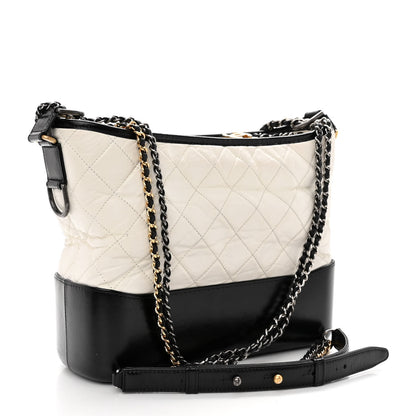 Chanel Aged Calfskin Quilted Medium Gabrielle Hobo Black White 3 of 10