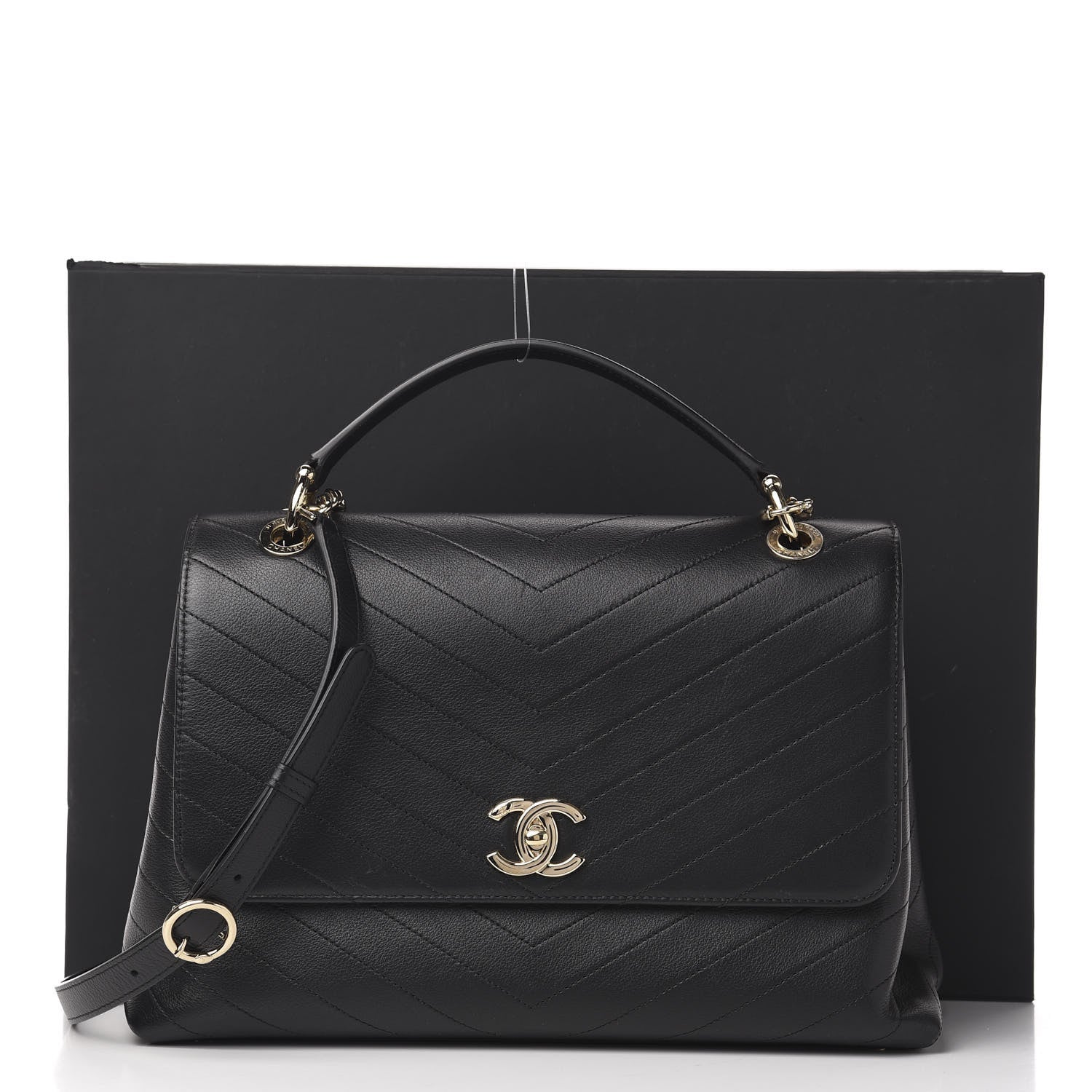 Chanel Grained Calfskin Chevron Stitched Medium Chic Top Handle Flap Black 11 of 11