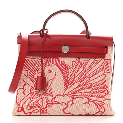 Hermes Vache Hunter Toile Pegase Pop Herbag Zip Retourne 31 PM Rouge Piment 2 of 11
