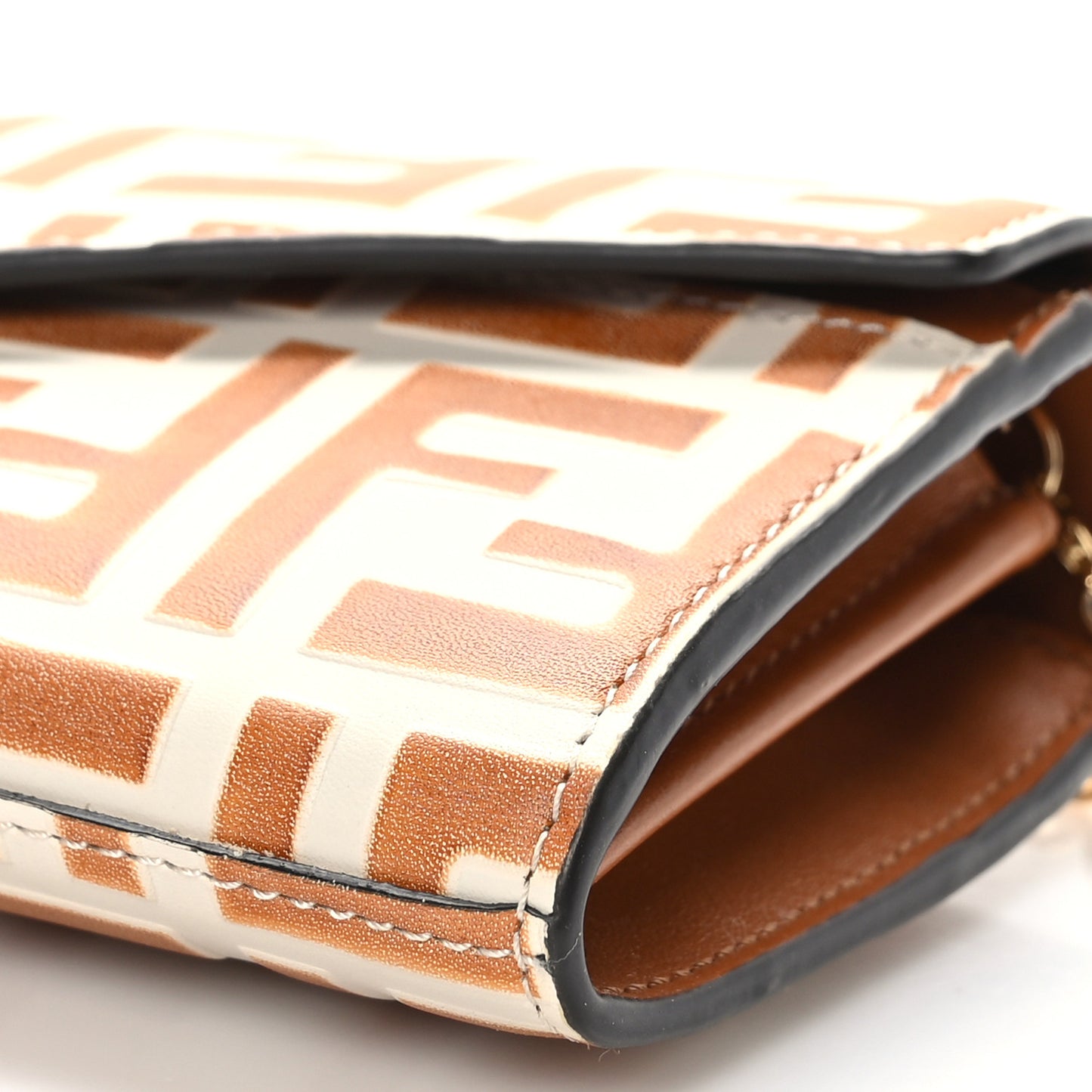 Vitello Soft F is Fendi Bi-Color FF 1974 Embossed Continental Envelope Wallet On Chain Camelia Saddler