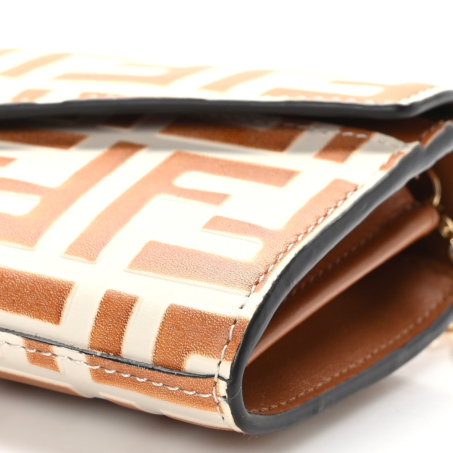 Fendi Vitello Soft F is Fendi Bi-Color FF 1974 Embossed Continental Envelope Wallet On Chain Camelia Saddler 9 of 11