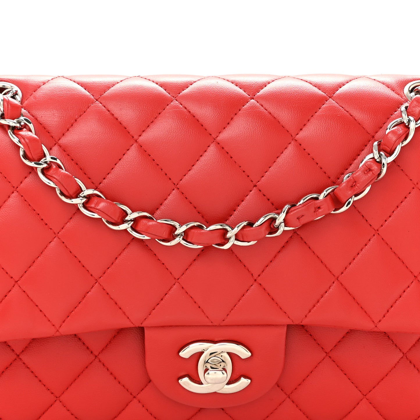 Lambskin Quilted Medium Double Flap Red