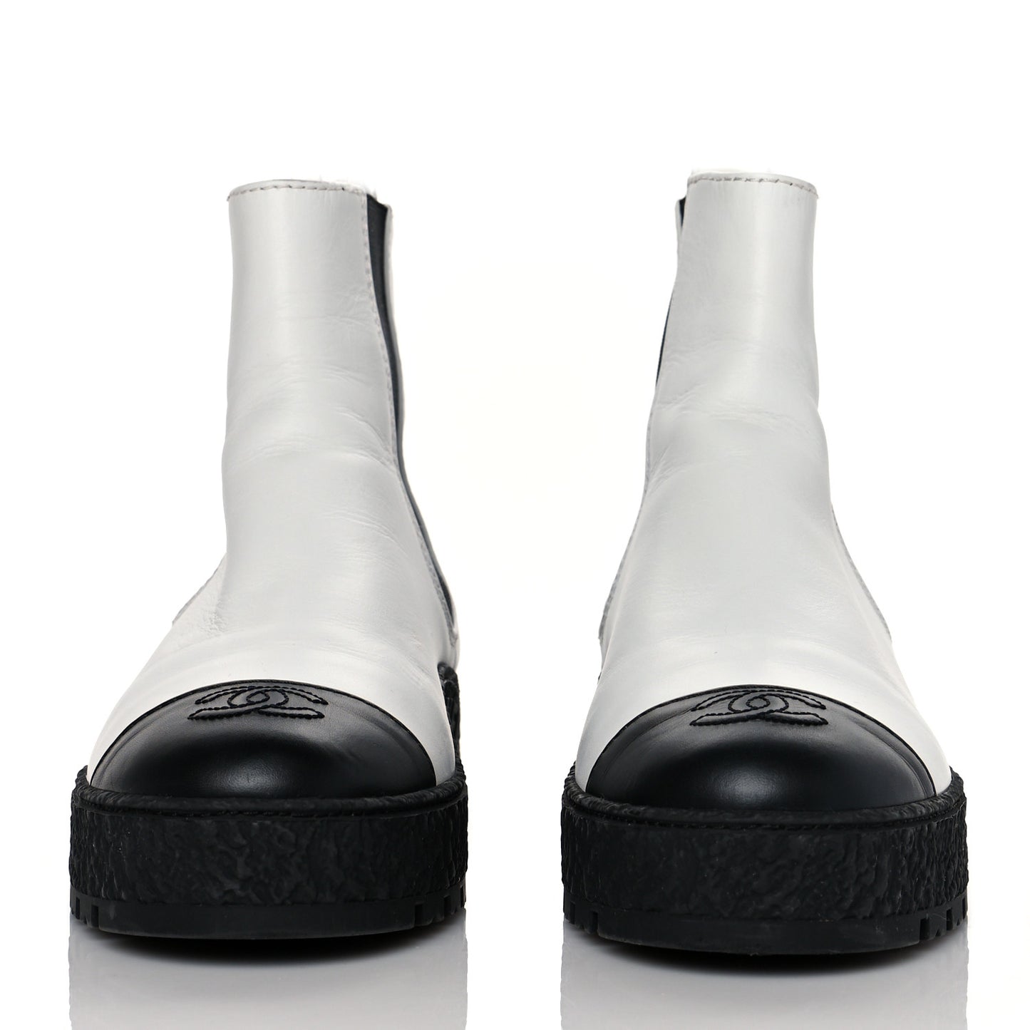 Calfskin Cap Toe CC Ankle Boots 39.5 White Black