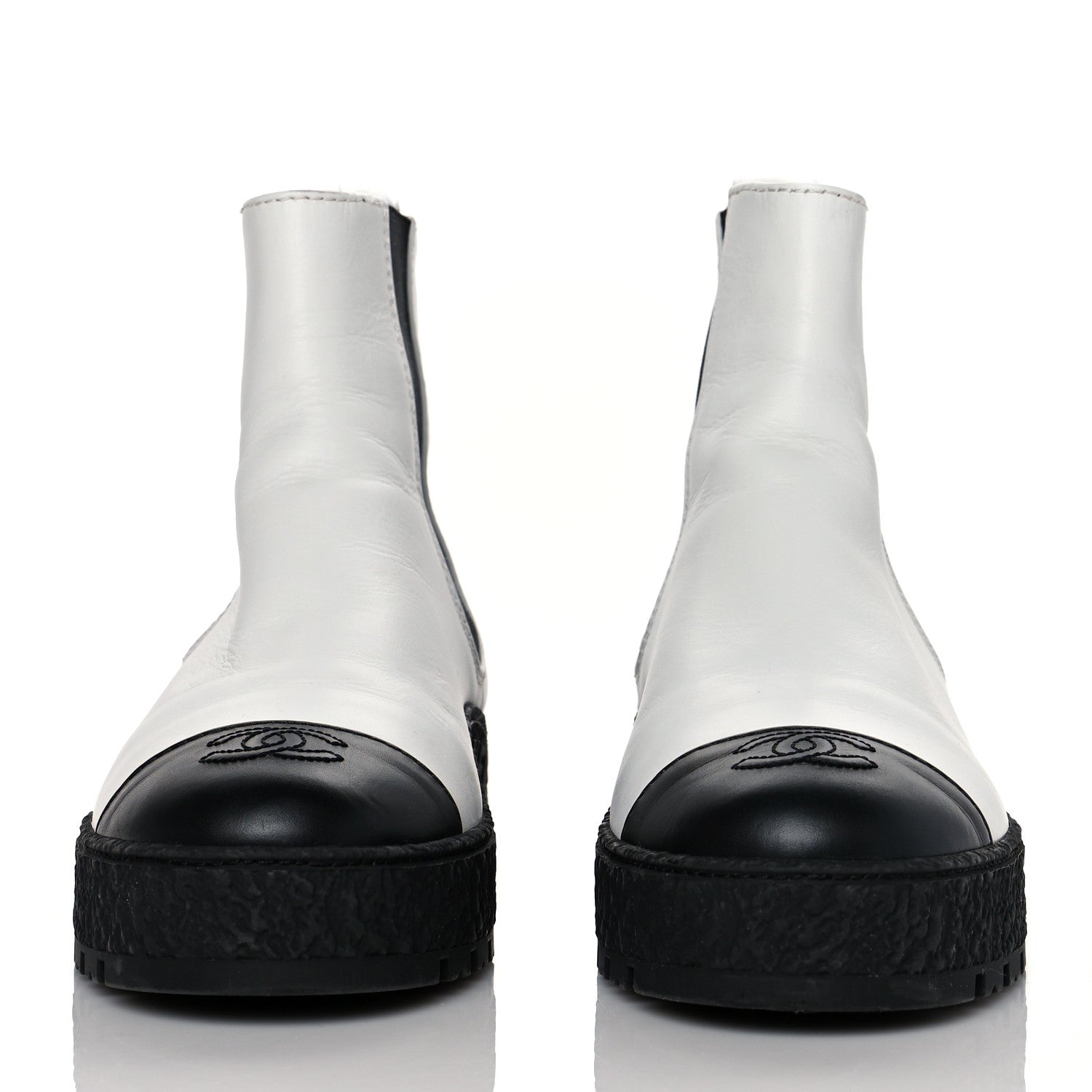 Chanel Calfskin Cap Toe CC Ankle Boots 39.5 White Black 2 of 8
