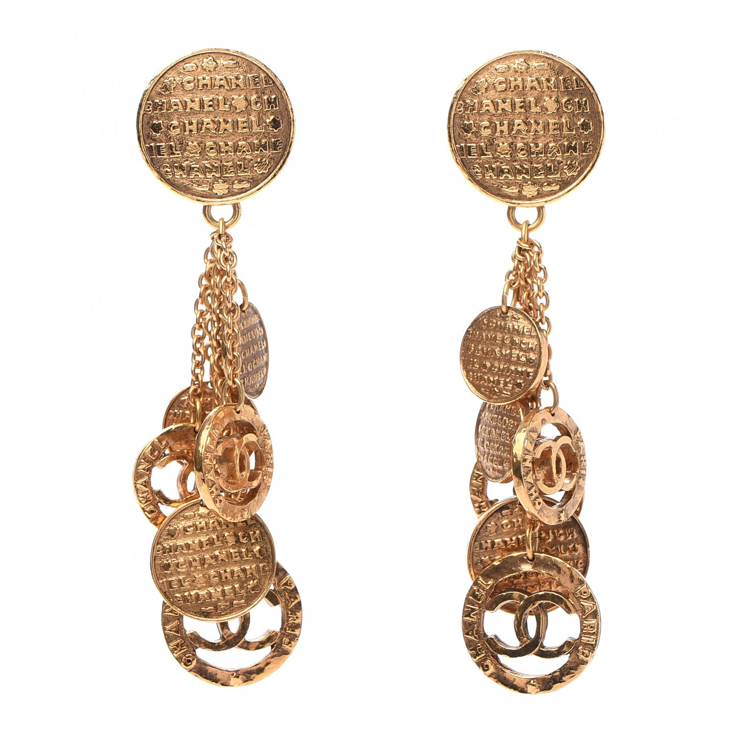 CC Logo Drop Clip On Earrings Gold