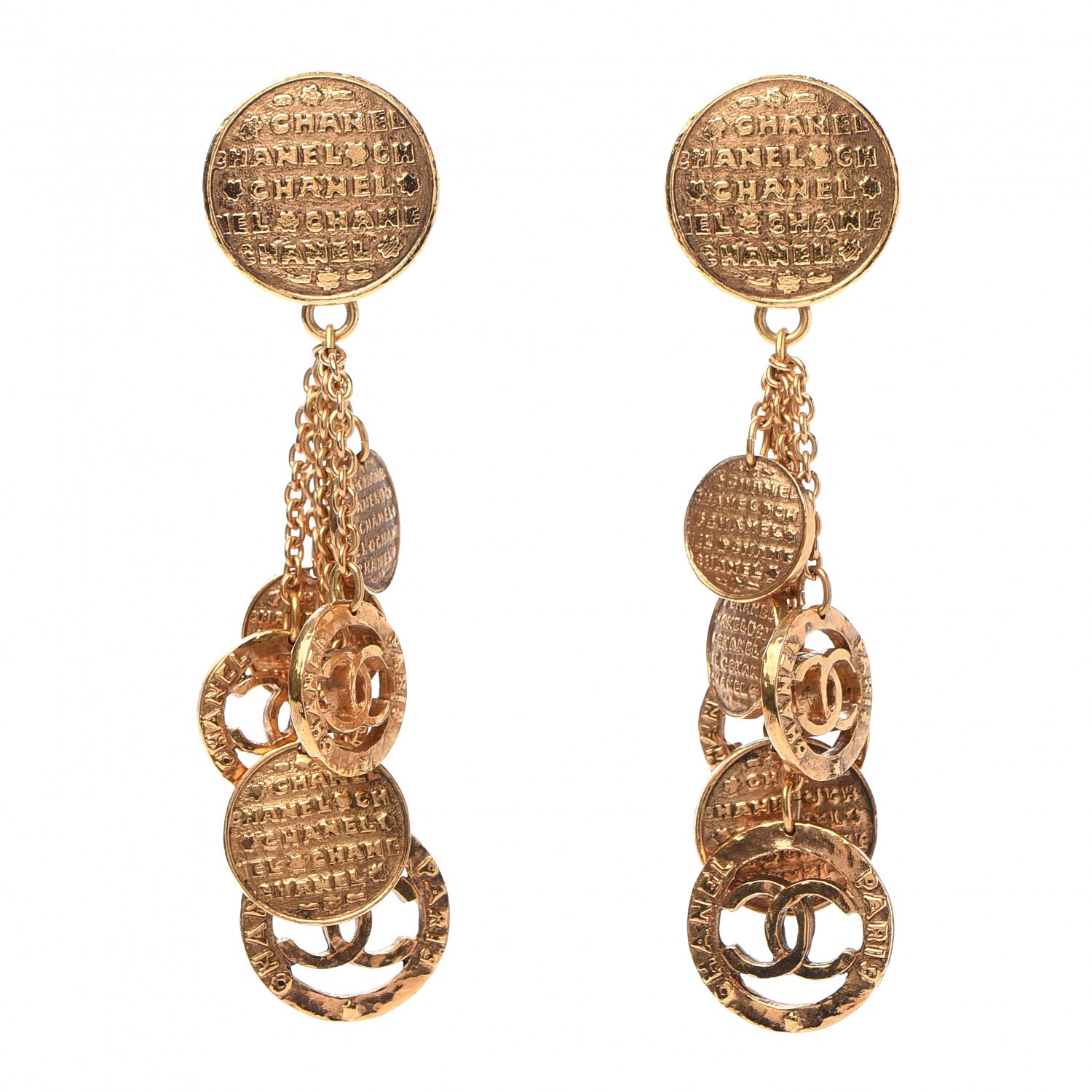 Chanel CC Logo Drop Clip On Earrings Gold 1 of 4