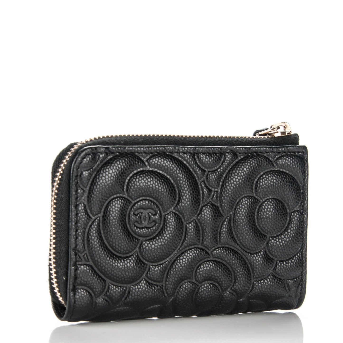 Caviar Camellia Embossed Key Holder Case Black