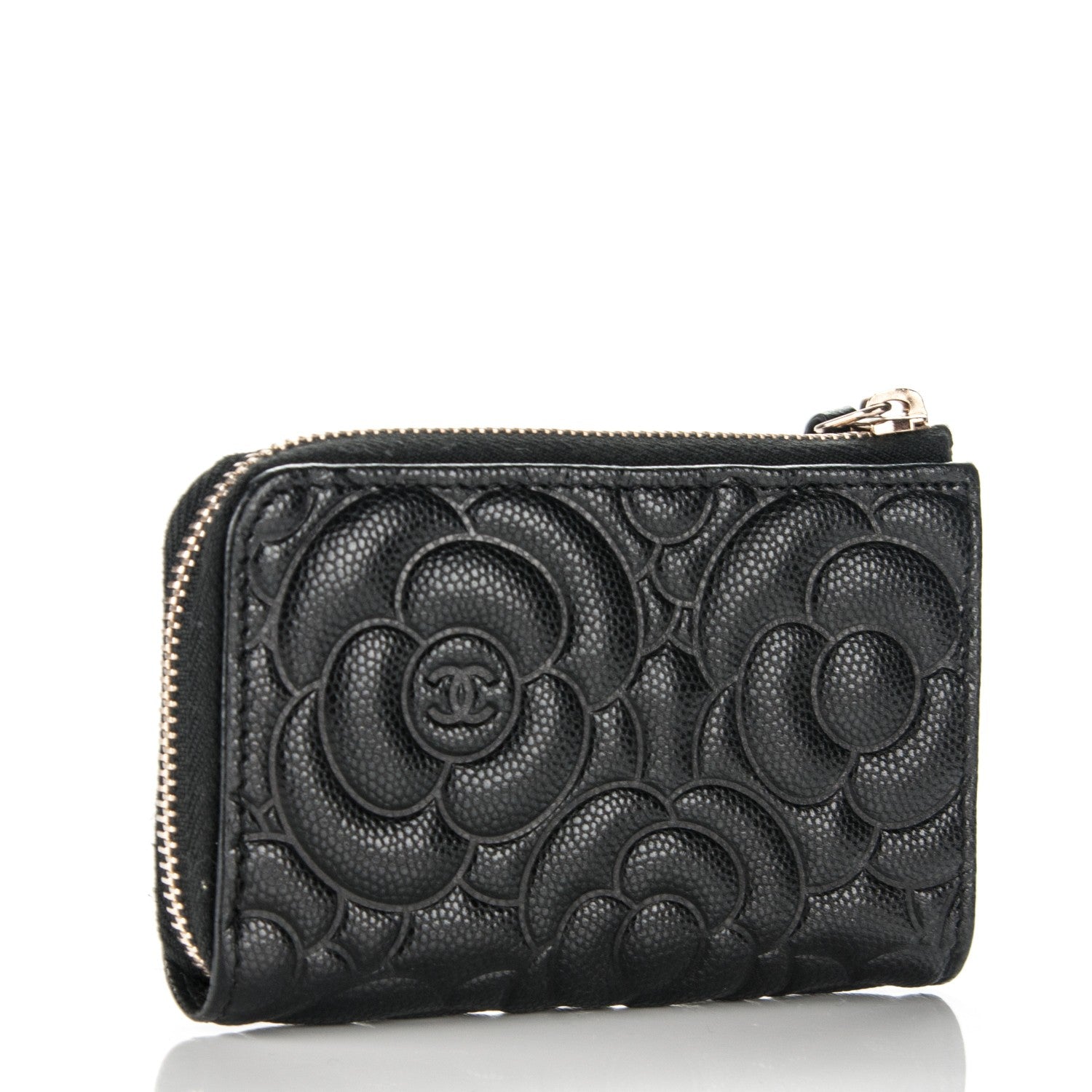 Chanel Caviar Camellia Embossed Key Holder Case Black 3 of 7