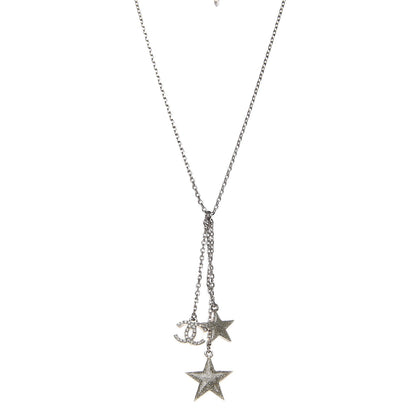 Chanel Crystal Glitter Enamel CC Star Drop Necklace Silver 1 of 4