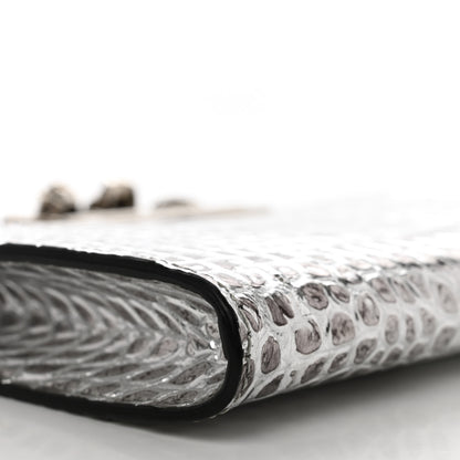 Alexander McQueen Metallic Calfskin Crocodile Embossed Four Ring Flat Pouch Bag Silver 8 of 10