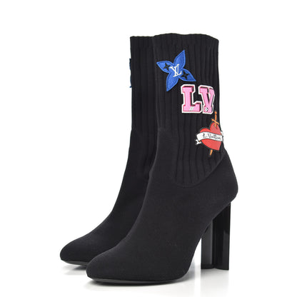Louis Vuitton Stretch Fabric LV Black Heart Sock Ankle Boots 38.5 Black 3 of 7