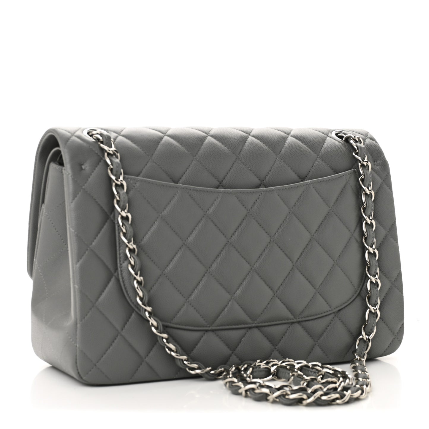 Caviar Quilted Jumbo Double Flap Grey