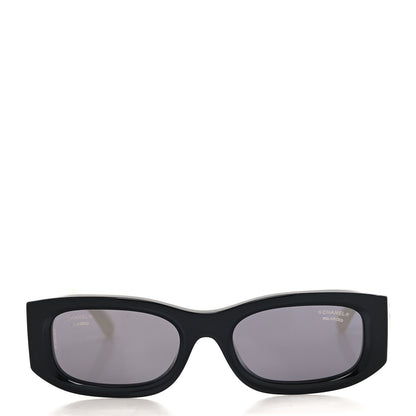 Chanel Acetate Polarized Rectangle Sunglasses 5525-A Black White 2 of 7