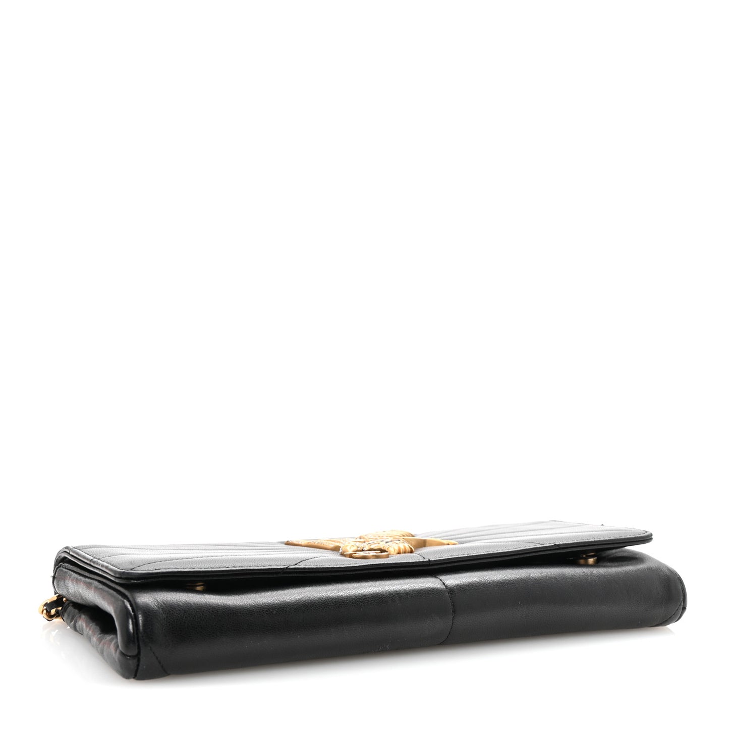 Lambskin Imperial Eagle Clutch With Chain Black