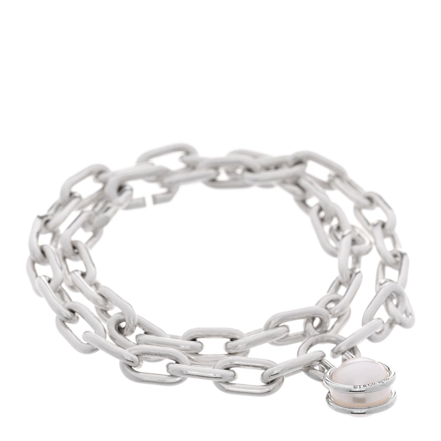 Tiffany Sterling Silver Cultured Pearl HardWear Link Bracelet 1 of 4