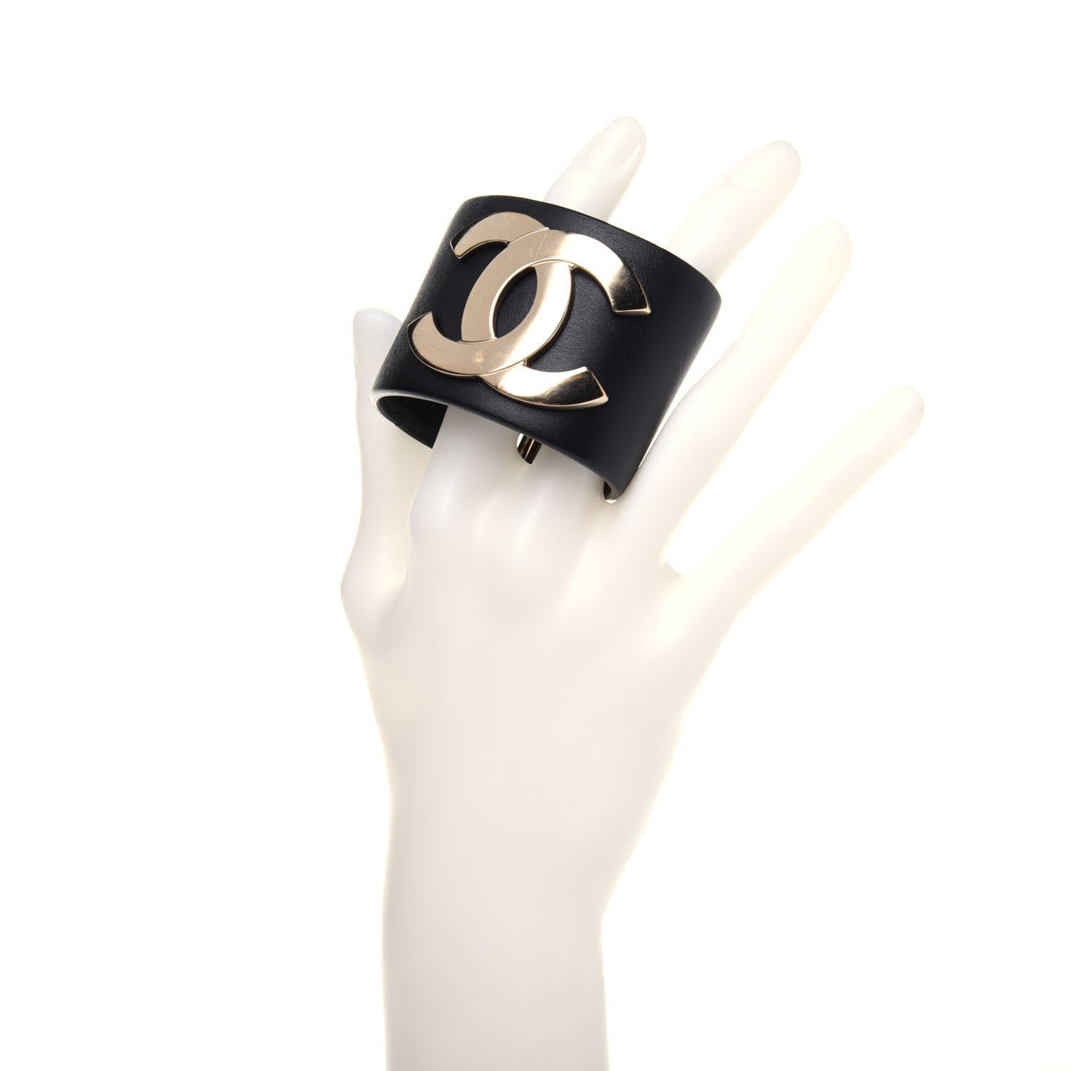 Chanel Calfskin CC Wide Cuff S Black Gold 2 of 6