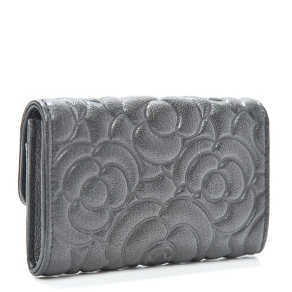 Chanel Goatskin Camellia Embossed Flap Card Holder Wallet Grey 3 of 8