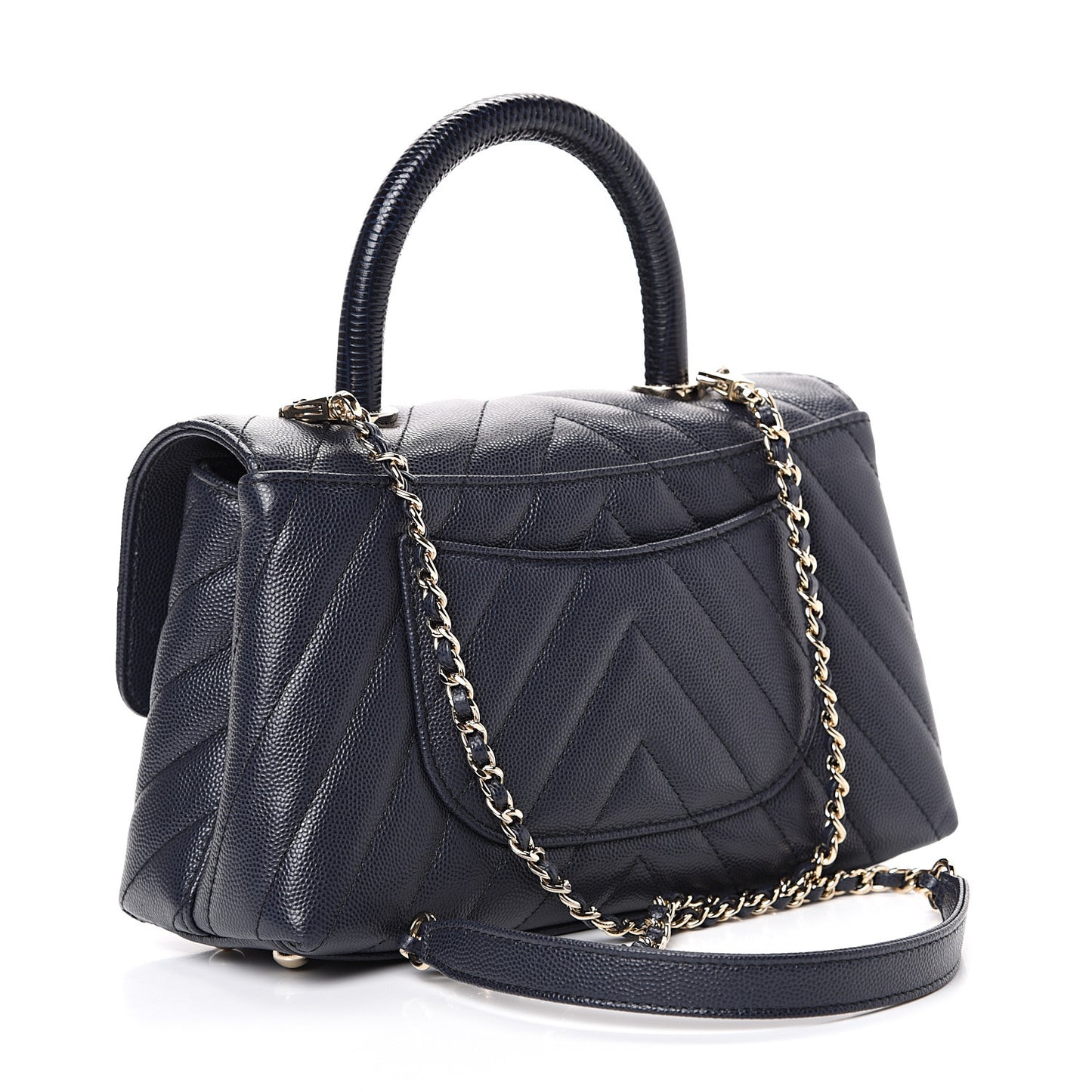 Caviar Chevron Quilted Mini Coco Handle Flap Navy