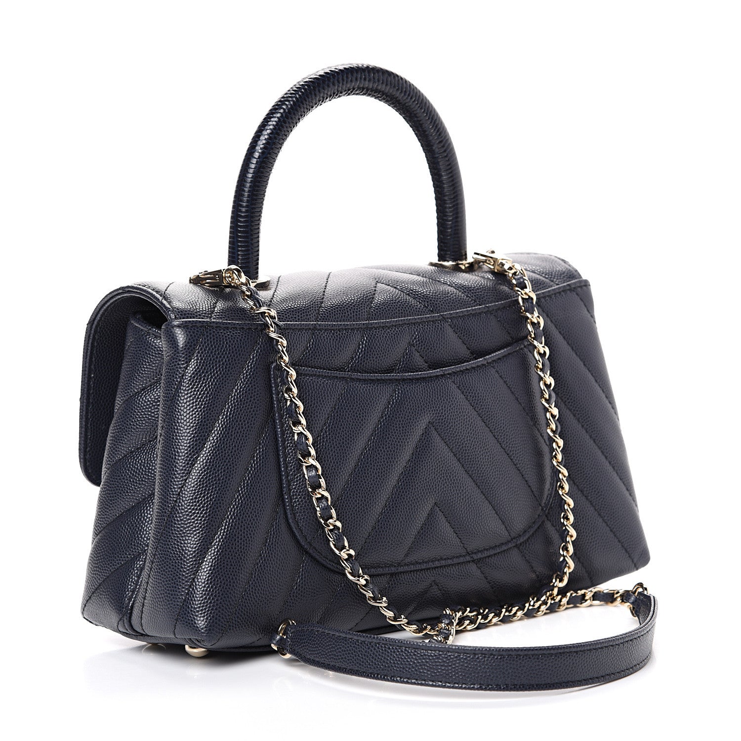 Chanel Caviar Chevron Quilted Mini Coco Handle Flap Navy 2 of 10