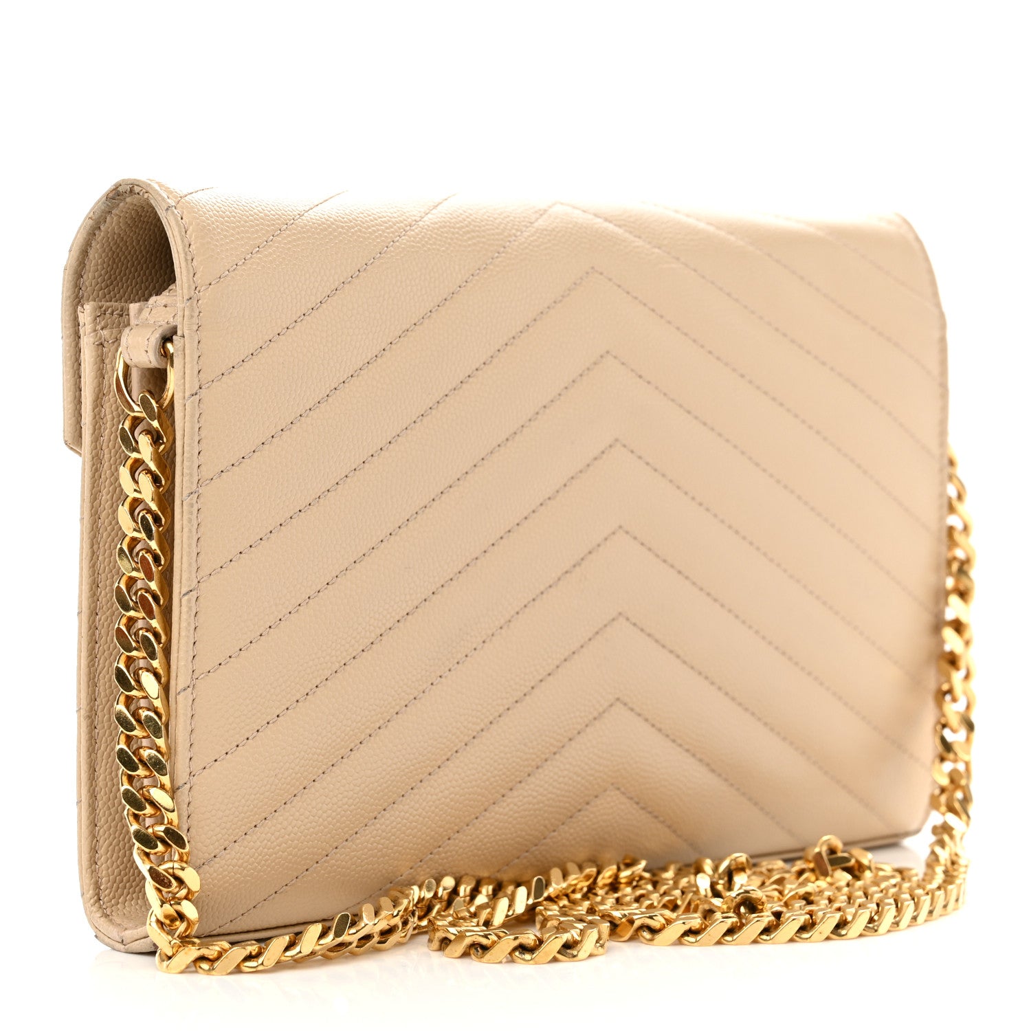 Saint Laurent Grain De Poudre Matelasse Chevron Monogram Chain Wallet Nude Powder 3 of 19