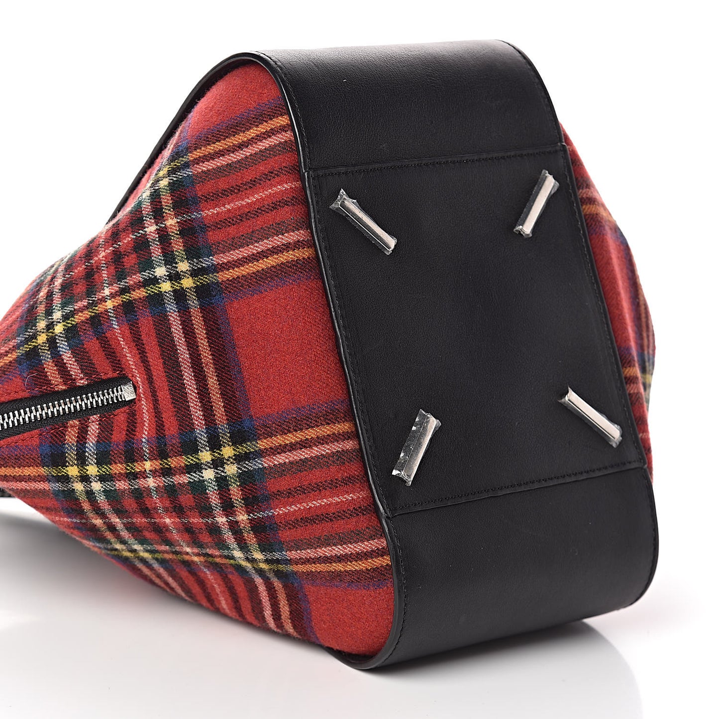 Wool Calfskin Small Hammock Shoulder Bag Black Red Tartan
