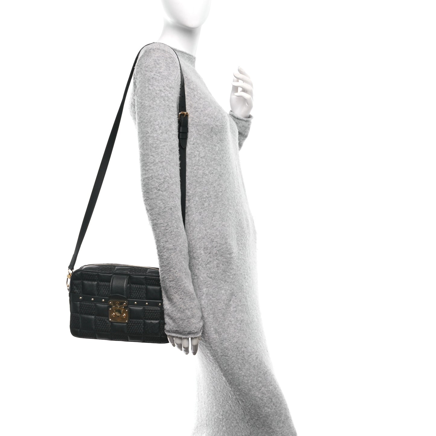 Lambskin Damier Quilt Troca MM Black