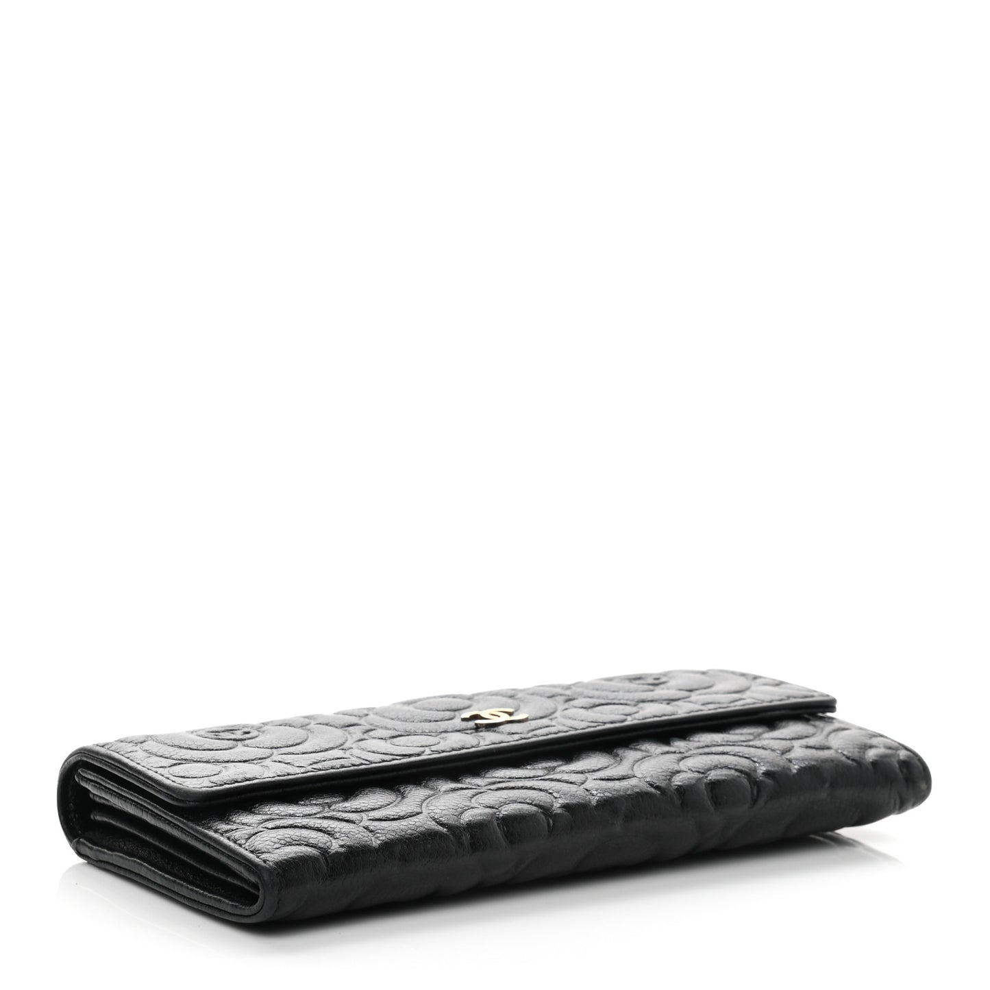 Caviar Camellia Embossed Flap Wallet Black
