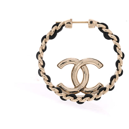 Chanel Lambskin CC Chain Hoop Earrings Black Gold 4 of 5