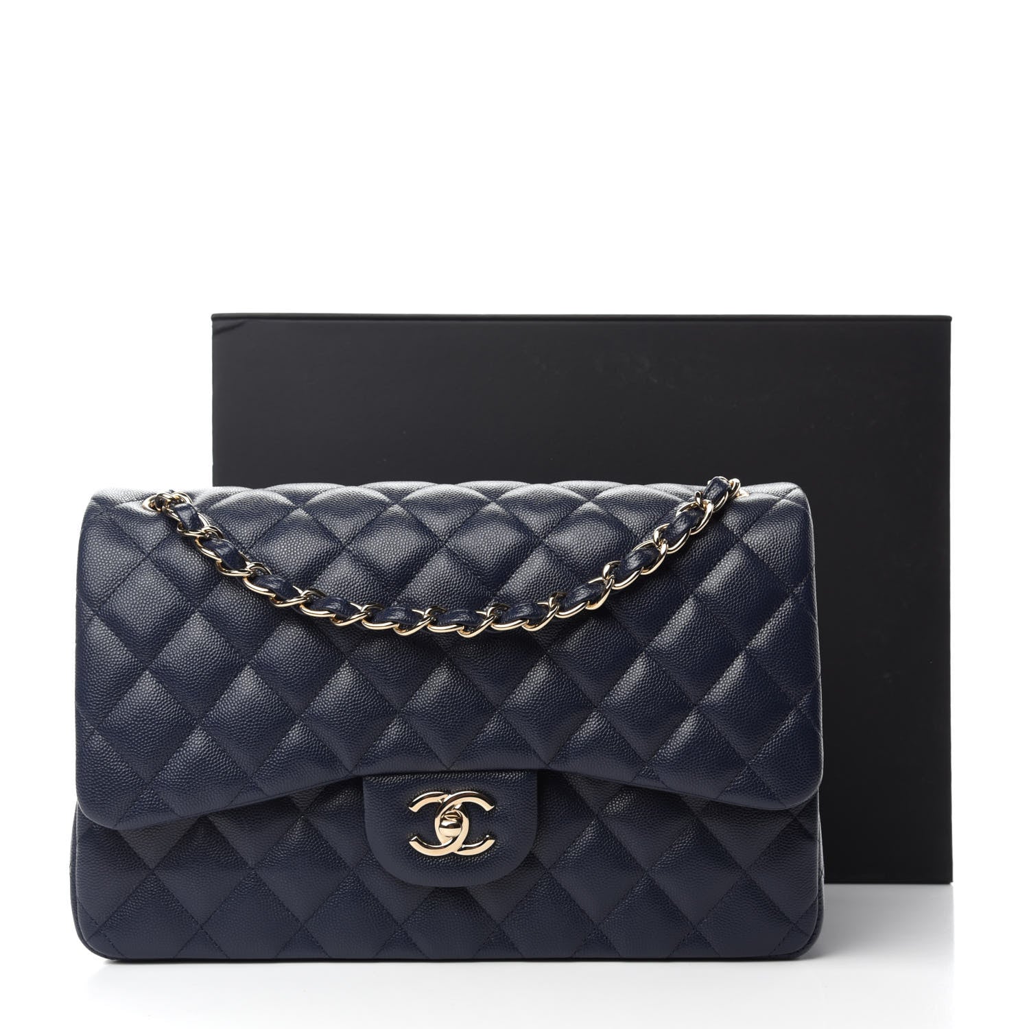 Chanel Caviar Quilted Jumbo Double Flap Navy Blue 11 of 11