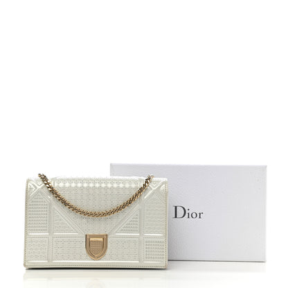 Christian Dior Patent Micro-Cannage Diorama Wallet on Chain Pouch White 15 of 15