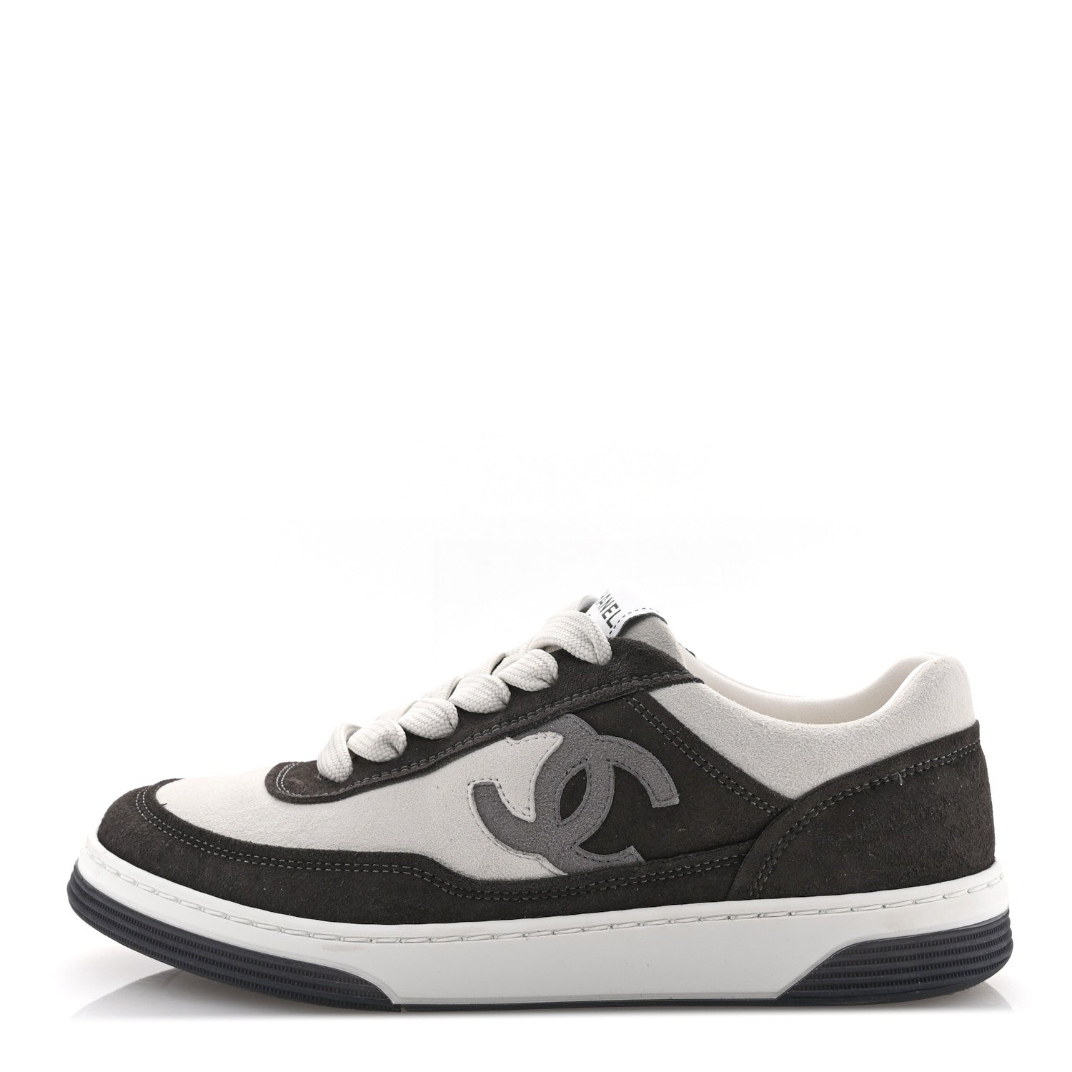 Chanel Suede Kidskin Womens CC Sneakers 37.5 Black White 1 of 13
