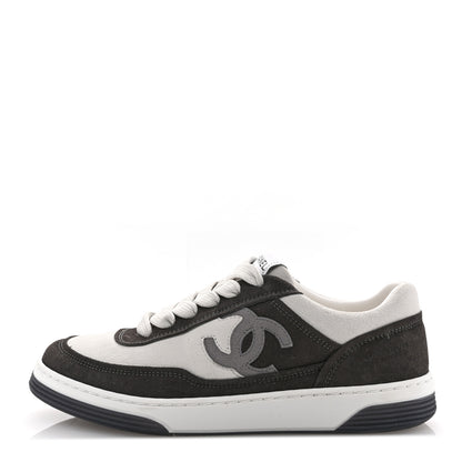 Chanel Suede Kidskin Womens CC Sneakers 37.5 Black White 1 of 13
