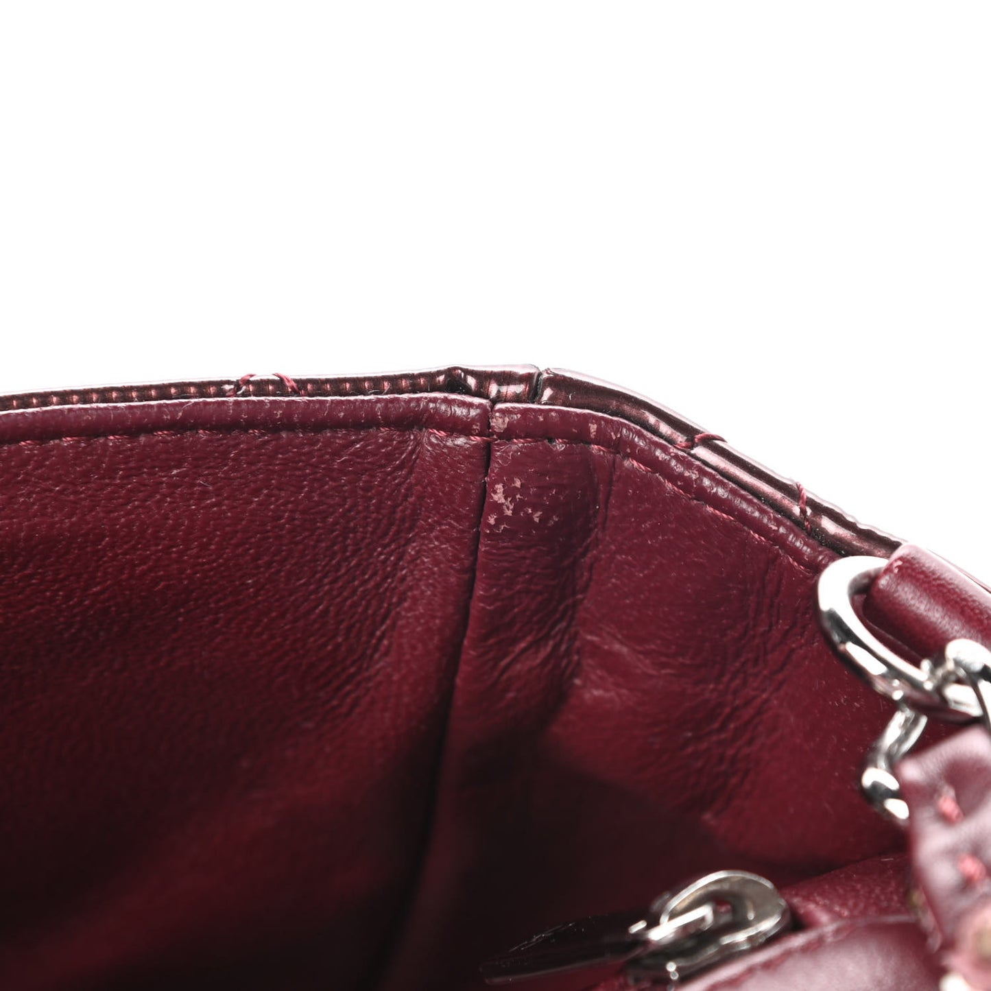 Striated Patent Quilted Mini Rectangular Flap Burgundy