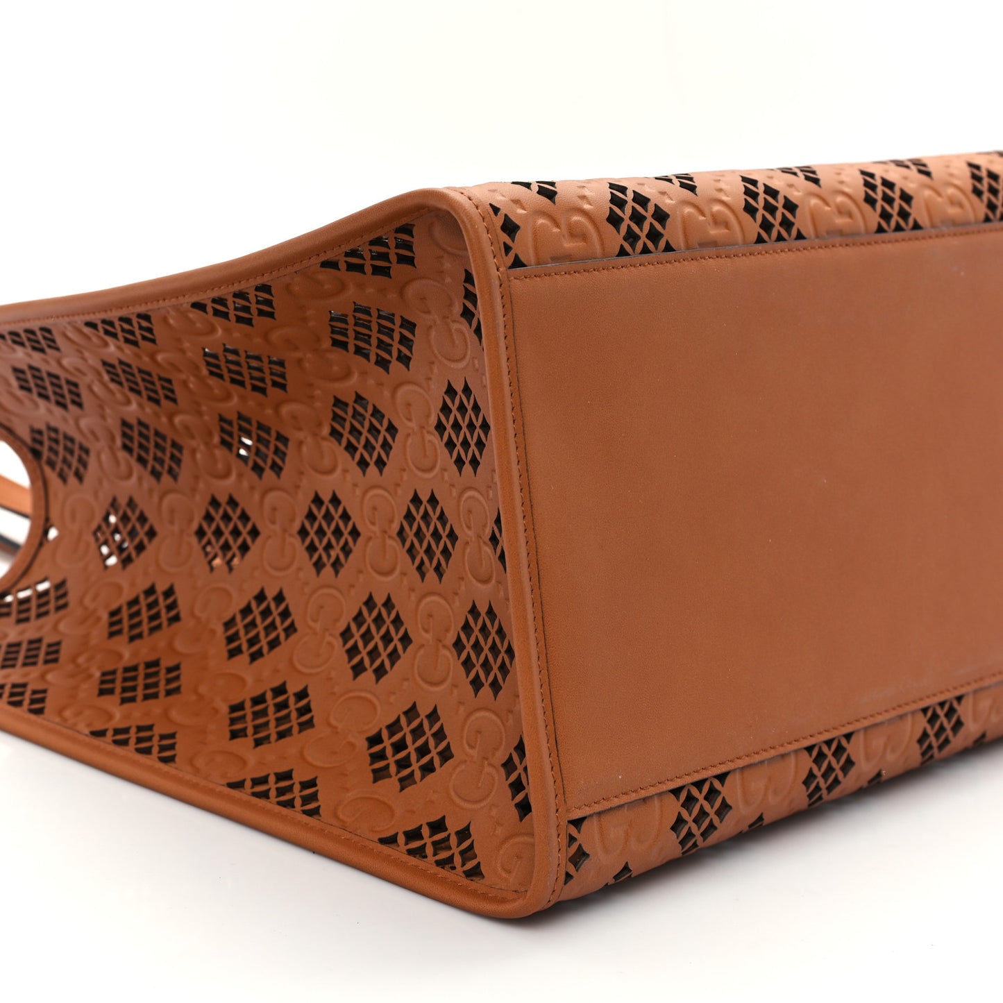 Calfskin GG Monogram Diamond Cut Medium Ophidia Tote Bag Brown