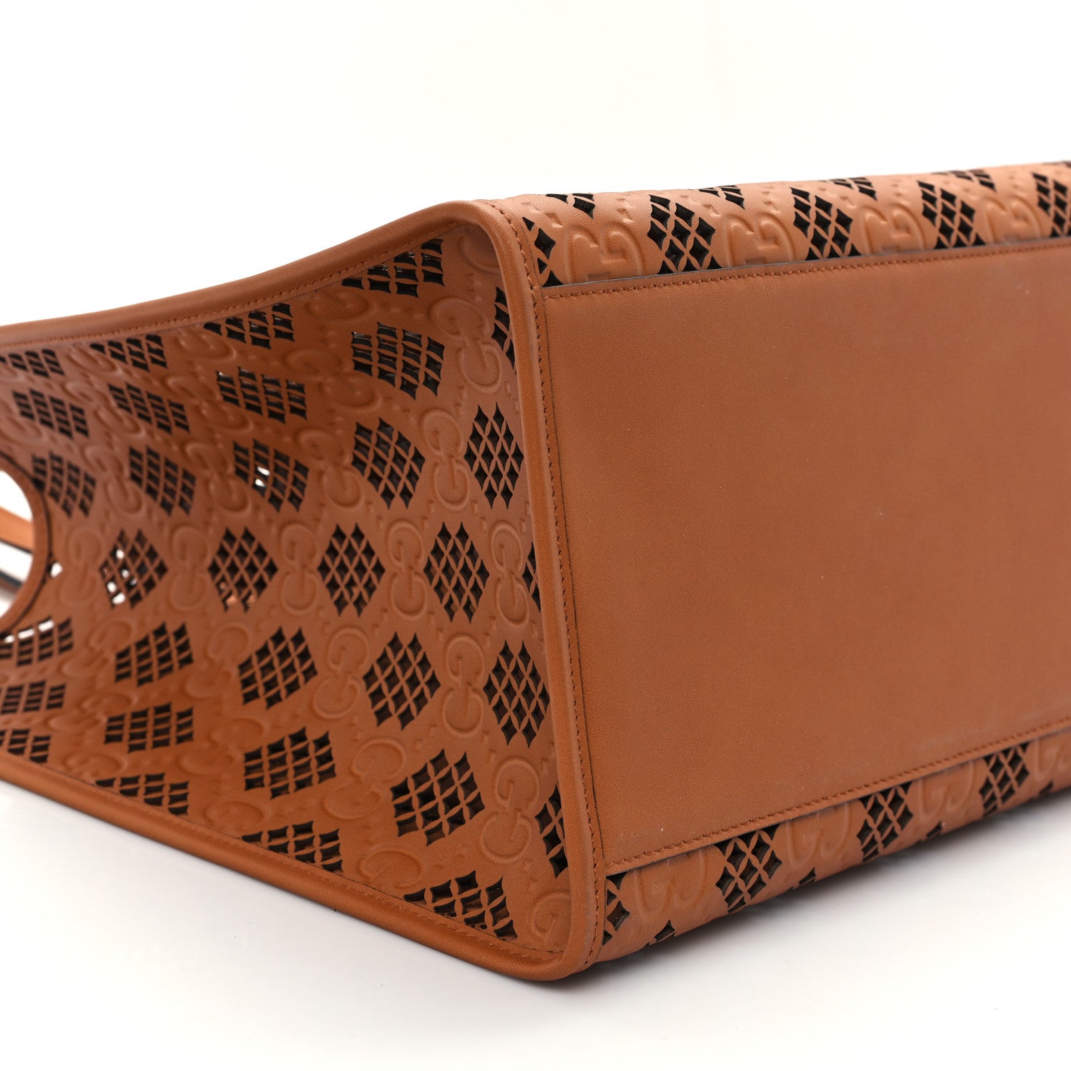 Gucci Calfskin GG Monogram Diamond Cut Medium Ophidia Tote Bag Brown 9 of 10