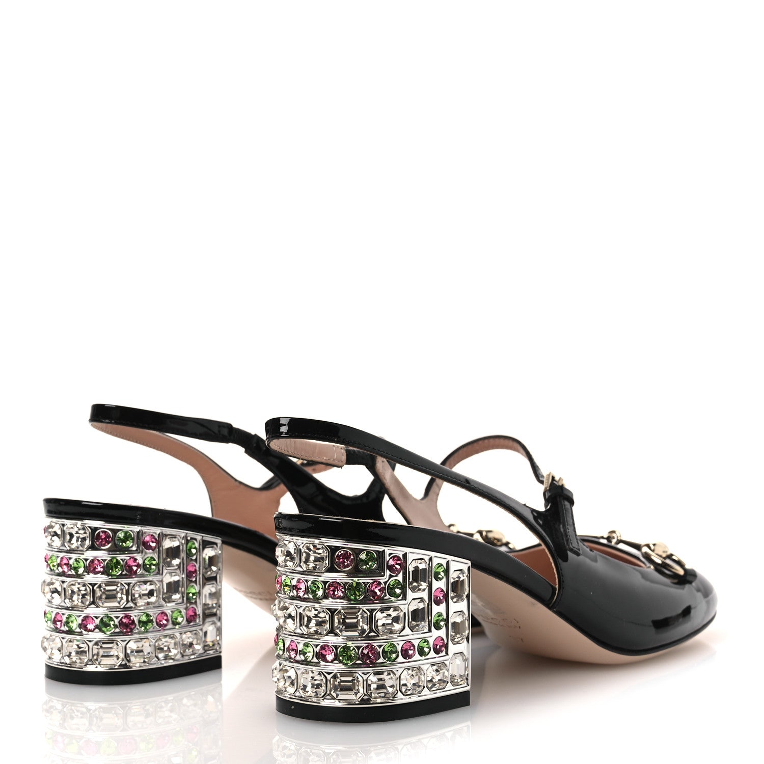 Gucci Vernice Crystal Horsebit Charlotte 42mm Slingback Pumps 37 Black Multicolor 5 of 14