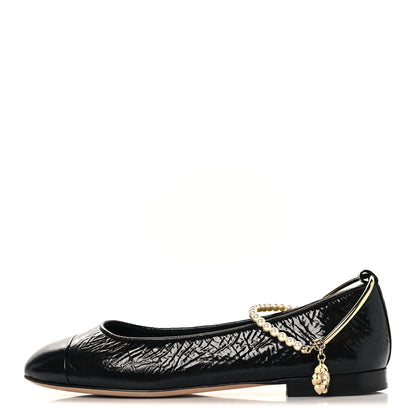 Chanel Patent Calfskin Cap Toe Ankle Chain Ballerina Flats 38 Black 1 of 9