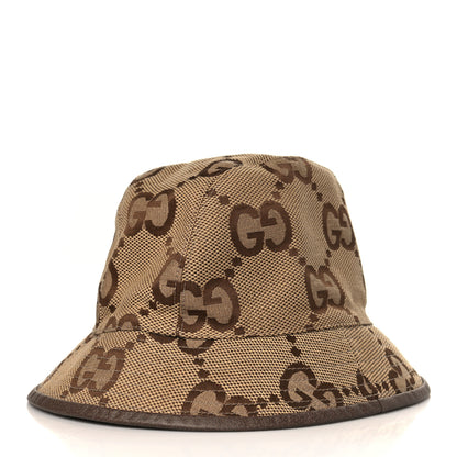 Gucci Monogram Jumbo GG Bucket Hat M Camel Ebony New Acero 1 of 10