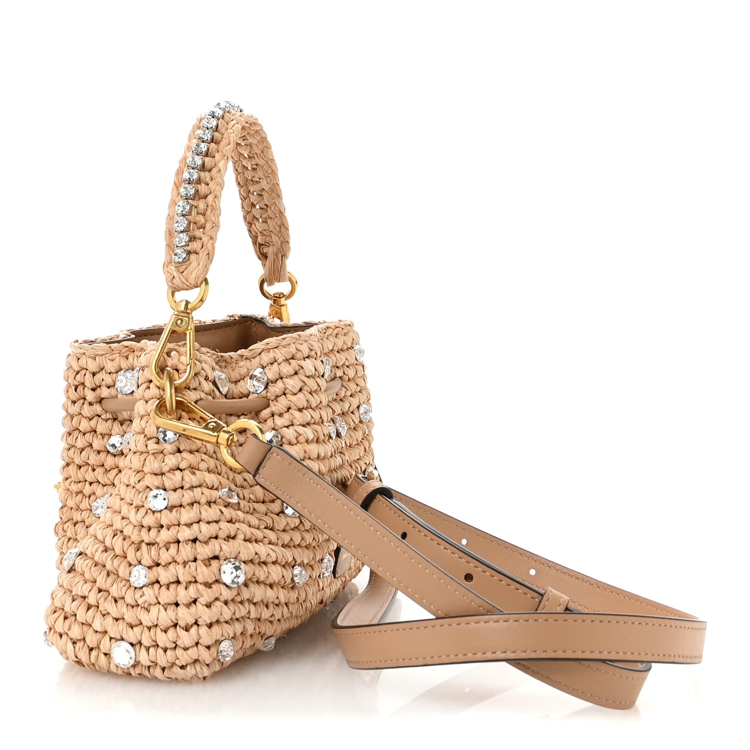 Jimmy Choo Raffia Woven Crystal Small Cinch Bag Natural 3 of 11