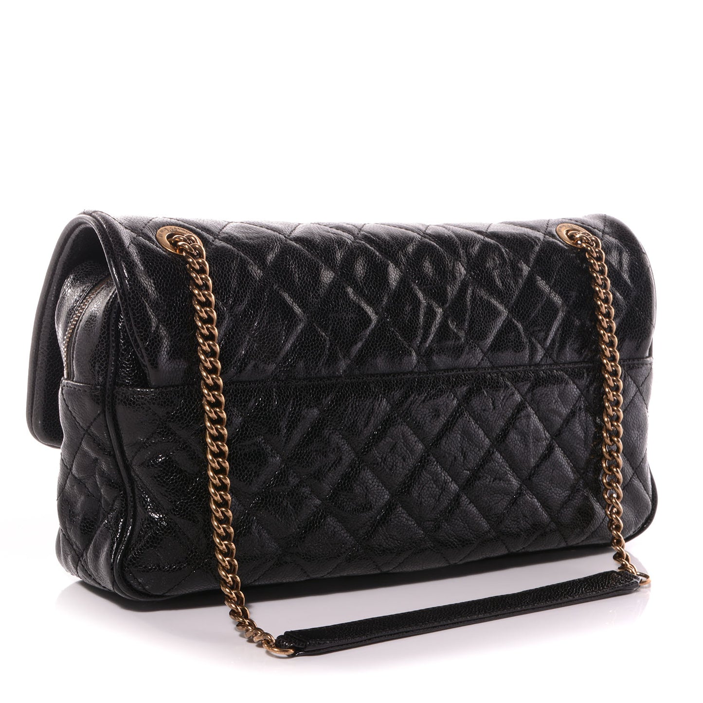 Crumpled Grained Calfskin Large Shiva Flap Black